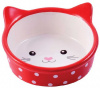 Mr.Kranch Миска керамическая для кошек, мордочка кошки, красная в горошек, 250мл.